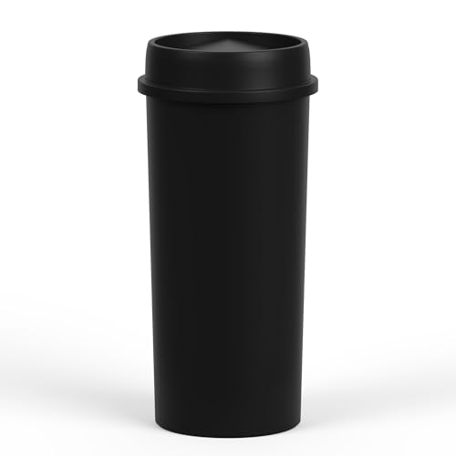 Image of 22 Gallon Black Round Waste Basket with Swing-Top Lid | 88 Qt Trash Can