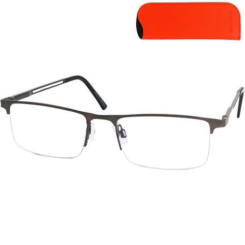 Mini Brille Occhiali Da Lettura Mezza Cornice Con Lenti Rettangolari, Montatura In Acciaio Inox (Grafite), Occhiali Per Leggere Uomo E Donna +1.0 Diot