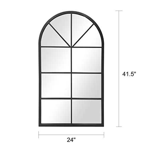 OGCAU Wall Mounted Mirror, Arched Wall Mirror, 24"x42" Arched Window Mirror, Farmhouse Window Mirror with Iron Frame, Mirror Wall Decor for Bedroom, Entryway, Living Room (Black)