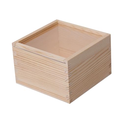 PEWETE 木箱収納容器ポータブル正方形家の装飾多機能蓋付きフォトホルダー DIY 卓上ジュエリーオーガナイザー, 12cm×12cm×8cm