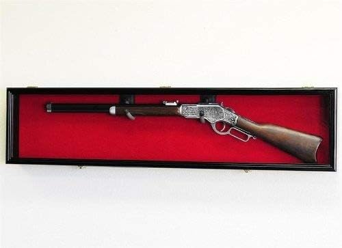 Single Rifle Display Case Wall Rack Cabinet w/UV Protection -Lockable, Walnut