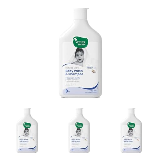 Image of Mother Sparsh Natural Care Baby Wash & Shampoo-400ml | Baby Head to Toe Wash | Tear Free Formula With Organic Coconut Oil, Calendula & Avocado | Suitable for Newborn Sensitive Skin (Pack of 4)