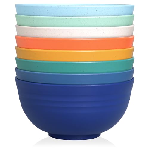 GENLGE 26 OZ Wheat Straw Reusable Cereal Bowls Set of 8, Microwavable Dishwasher Safe BPA Free Unbreakable Kitchen Bowls for Soup Snack Rice Salad - Multicolors