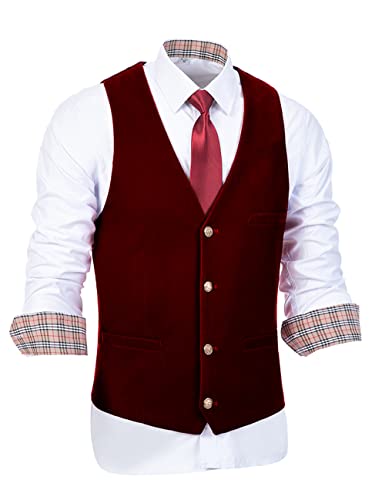 Men's Slim Fit Dress Suit Vest Velvet Blazer Wedding Waistcoat for Men