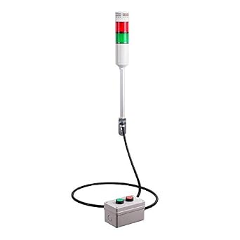 ATEPR-10-RG-B, Andon Light, Remote Push Button Control Box, w/10ft Cable, 9.45" Pole w/L Bracket, Red Flashing & Buzzer, Green Steady, 80dB Buzzer, 110VAC, 6ft Power Cord