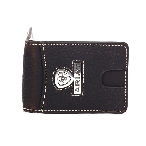 ARIAT Men's Bifold Money Clip Shield Logo Brown Rowdy2