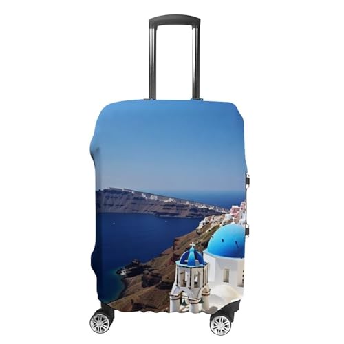 Santorini Greek Island Sea View Elastic Luggage Cover Suitcase Protector for 19-32 Inch Suitcases | Universal Stretchable Travel Bag Cover | Anti-Scratch, Washable with Zipper Closure M