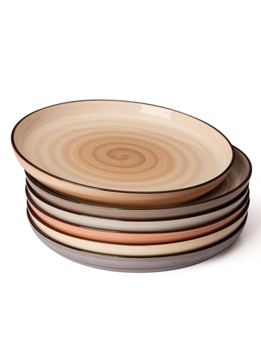 Sweese Dinner Plates, 10 Inch Round Porcelain Plates, Dish Set for Lunch, Party, Wedding, Restaurant, Microwave, Oven, Dishwasher Safe Plates Set of 6, Neutral