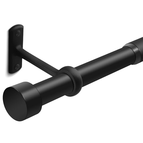 1 Inch Curtain Rods for Windows, 32 to 48 Inch Black Rustic Curtain Rod Set, Modern Design Drapery Tubes with Brackets Room Divider, For Indoor and Outdoor