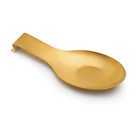 Pretty Jolly Stainless Steel Gold Spoon Rest for Kitchen Counter Cooking Utensil Rest Spoon Ladle Holder for Stove Top Rust Resistant Large Size Spatula Rest Dishwasher Safe 9.61 x 3.74 Inch(1PCS) Cover