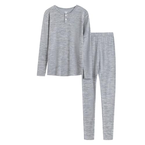 MERINNOVATION Unisex Kids Merino Wool Base Layer Set Midweight 220gsm Kids Thermal Underwear for boys and girls