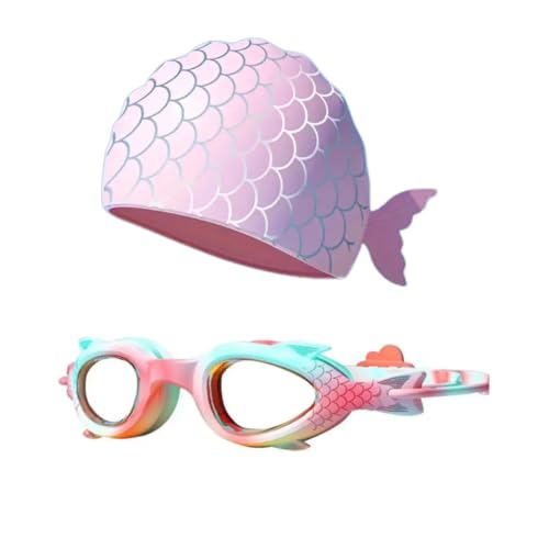 Image of First Lens Kids Swimming Goggle Mermaid Designed with Fish Tail Cap for Boys & Girls | AntiFog | UV protection | Durable | Age 3 to 8 - Red - SW36