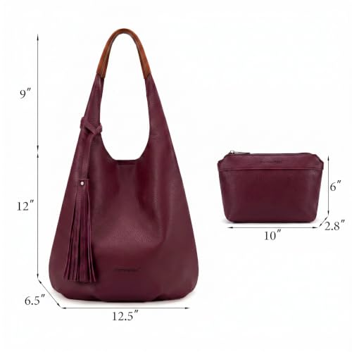 Image of Montana West Hobo Bags for Women Slouchy Handbags 2PCS Tassels Shoulder Bag with Comestic Bag