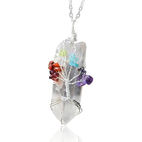 Sugandha Wellness Clear Quartz Tree Of Life Healing Crystal Necklace - Promotes Balance & Clarity. Growth & Abundance Cover