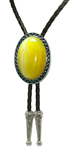 Image of Moranse Bolo Tie with Natural Tiger Eye Stone Celtic Style Genuine and Cowhide Rope