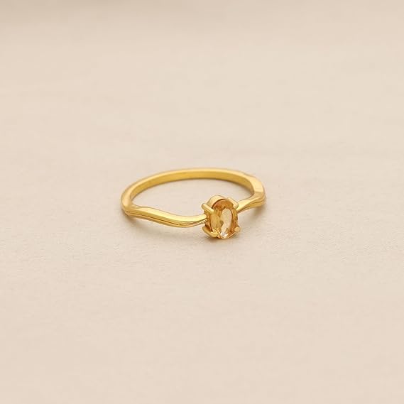 Natural Citrine Birthstone Ring For Women Minimalist 14K Gold Plated Dainty Oval Faceted Gemstone Statement Ring Handmade Jewelry Christmas Valentine Promise Gift For Her3