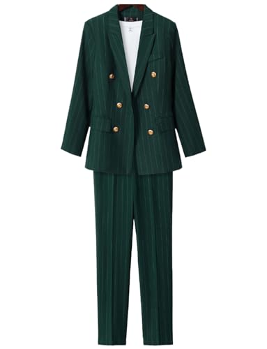 Costume à rayures pour femme veste double boutonnage et pantalon de smoking chic