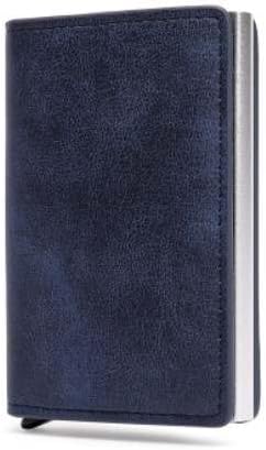 GenericRFID Leather Metal Wallet WITH RFID Blocking Automatic Aluminum Credit Card Holder magnet locker (Blue)