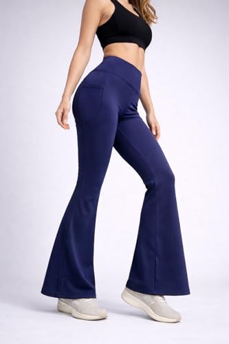 Image of Women's High Waist Bootcut Yoga Pants with Side Pockets | Flared Gym Leggings for Women | Stretchable Workout Bell Bottom Tights for Yoga, Gym, Running & Casual Wear Pack of 2
