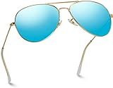 WearMe Pro - Polarized Metal Frame Pilot Style Aviator Sunglasses (Gold Frame / Mirror Blue Lens, 55 mm)