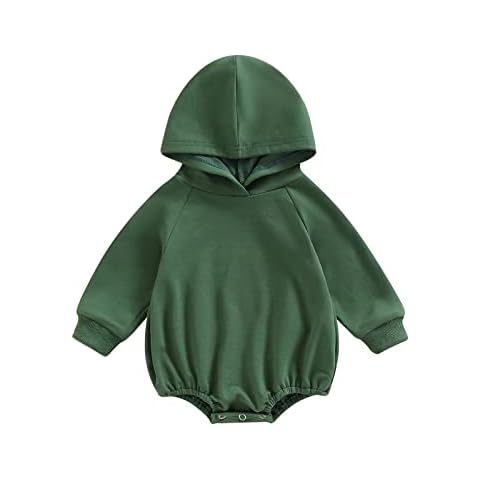 Thorn Tree Newborn Baby Boy Hooded Sweatshirt Long Sleeve Solid Romper Infant Baby Fall Winter Onesie Outfits (Green,6-12 Months) Cover