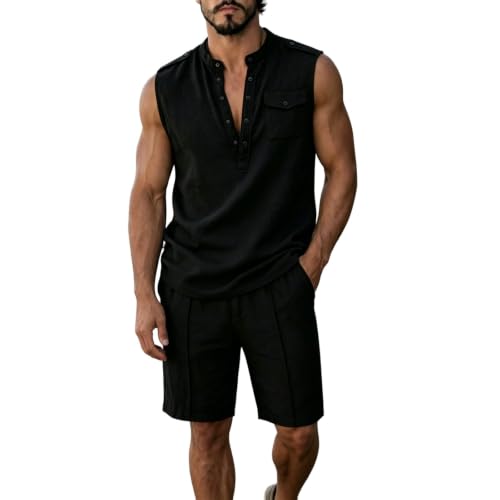 Ropa de lino de dos piezas transpirable y ligera para hombre