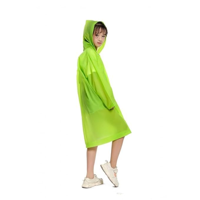VINSON Kids Plain Hooded Raincoat with School Bag & Side Pocket| Rain Fighter I Rain Coat for Boy's I Girl's with Carrying Pouch (Universal, Green) (9-10 Years) 1