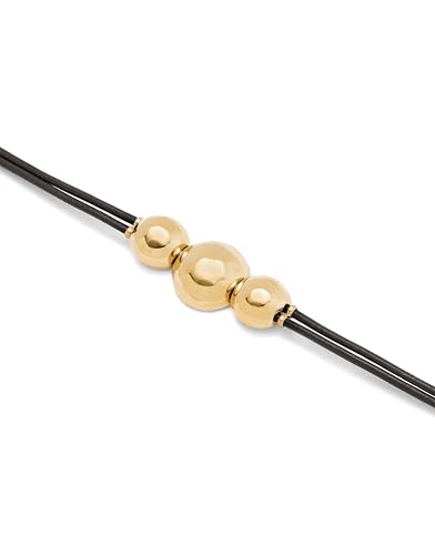 Uno de 50 18K Gold-Plated Beaded Leather Bracelet, Three Bubble Design, Black, Ser Intrepida Collection2