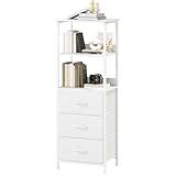 Somdot 5 Tier Bookshelf with Drawer, Tall Bookcase with Shelves, Bookshelf Desktop Organizer, Display Standing Shelf Units for Living Room, Bedroom, Study Room,White Leather