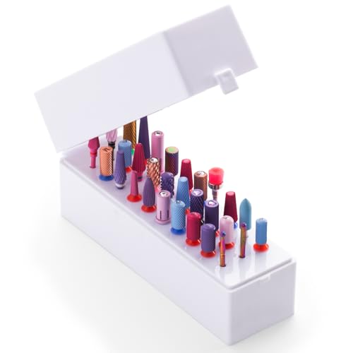 MelodySusie Nail Drill Bits Holder, 30 Holes Case, Portable Dustproof Displayer Organizer Container, Nail Tech Professional Nail Art Tool, Travel Salon Home, White (Drill Bits Not Included)