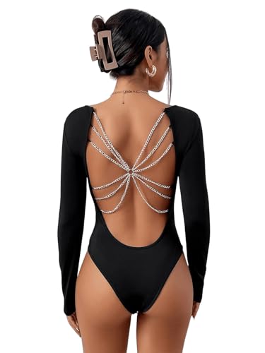 Combinaison body à manches longues dos nu GORGLITTER la sophistication des festivals