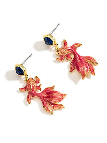 Red Fish Koi And Blue Stone Enamel Dangle Stud Earrings3