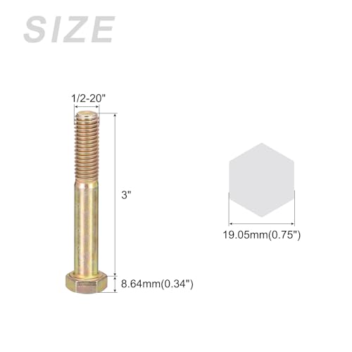 Image of METALLIXITY Hex Bolts (1 /2-20x3) 4Pcs, Grade 8 Carbon Steel Zinc Plated Partial Threaded, UNF Fine Thread Hex Head Screw Bolt - for Furniture Repair, Yellow