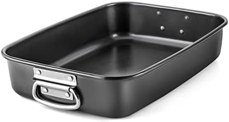 HONGBAKE Lasagna Pan 3 Inch Deep, 15x10 Baking Pan for Oven, Nonstick Cake Baking Dish for Brownie, Roasting Pans with Stainless Steel Handles, Heavy Duty, Dishwasher Safe, Dark Grey