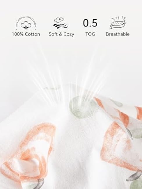 TILLYOU Baby Sleep Sack 6-12 Months 3 Pack, 0.5 Tog Soft Cotton Wearable Blanket for Kids with Double Zipper, Peach Dot