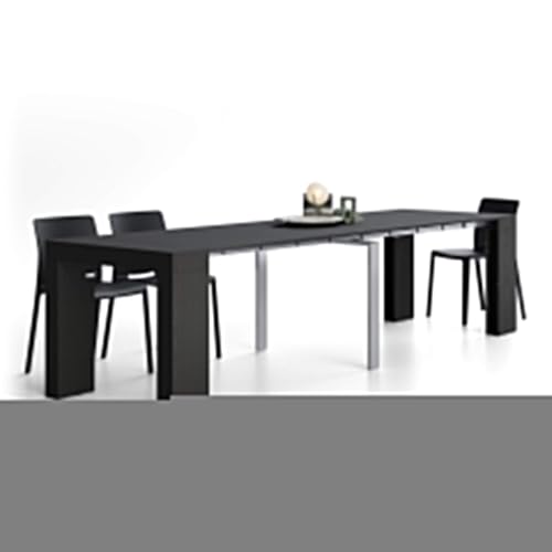 MOBILI FIVER, Mesa Consola Extensible Evolution, 45(305) x90 cm, Madera Negra, para 12 Personas, Mesa Consola Extensible por Corredor, Entrada, Salon, Made In Italy