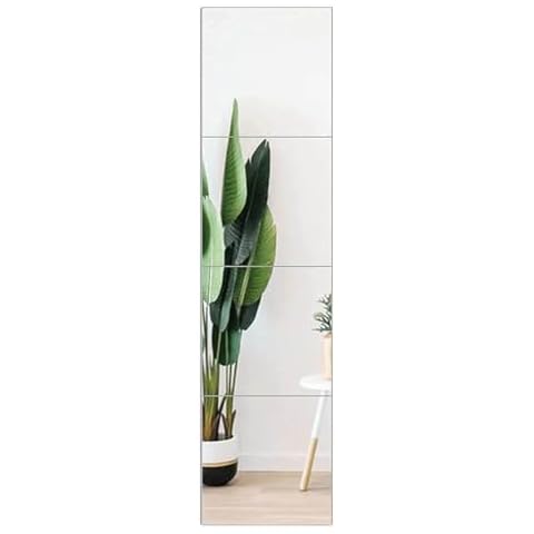 Full Length Acrylic Mirror Tiles 4 Pcs 12"x12", Toddler Mirror Unbreakable Non Glass Safety Frameless Preschool Mirror For Classroom - Home Gym Mirror 12x12 Mirror Squares For Closet Door Bedroom Cover