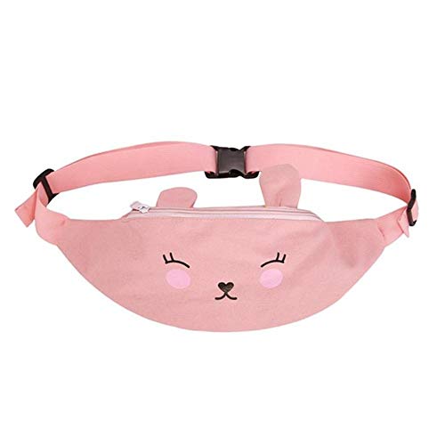 fhdc Riñoneras Cute Canvas Waist Packs Girls Cartoon Animal Chest Shoulder Bag Niños Color Sólido Mujeres Riñoneras Casual Crossbody   Pink