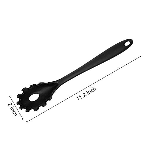 Kufung Silicone Pasta Fork (11.2"), High Heat Resistant To 480°F, Food Grade Pasta Spoon, Bpa Free, Spaghetti Strainer & Server Spoon (Black, Noodle Spoon) #TOP1