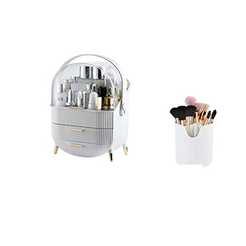 Makeup Organizer Cosmetic Storage Box Lipstick Rack Jewelry Storage Box Cosmetic Brush Portable Drawer with Cover Dust-proof (Green with barrier)