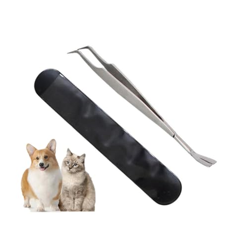 Carroterr Pince à tiques professionnelle 2 en 1 en acier inoxydable avec sac en cuir, pince à tiques professionnelle pour chiens/chats/chevaux/humains, kit de crochet à tiques