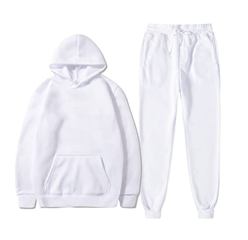 Survêtement pour homme blanc XXL avec sweat à capuche veste ensemble polaire Kiioouu