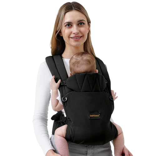 Image of BethBear Baby Carrier Newborn to Toddler, 7-45 lbs with Natural Cotton Linen, Ergonomic Design,Versatile and Adjustable,Hands Free for Moms&Dads (Black)