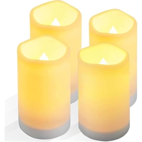salipt Solar Powered Candles - 3.25" x 6" Waterproof LED Flameless Pillar Candle Set,Dusk to Dawn, Rechargeable Solar Battery Included,Waterproof for Patio Decor,Set of 4 Cover