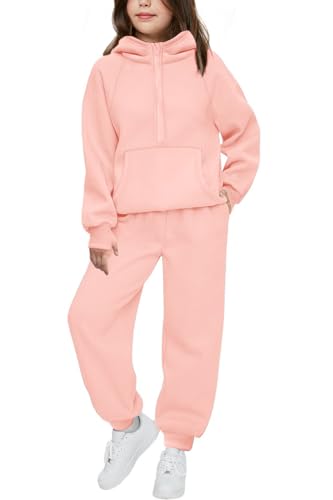 Image of Arshiner Girls 2 Piece Outfits Sweatsuit Half Zip Sweatshirt and Sweatpants | Fall Winter, Drop Shoulder Long Sleeve, Thumbhole Hoodies, with Sweatpant, Jogger Set, Sweat Set, Tracksuits with Pockets