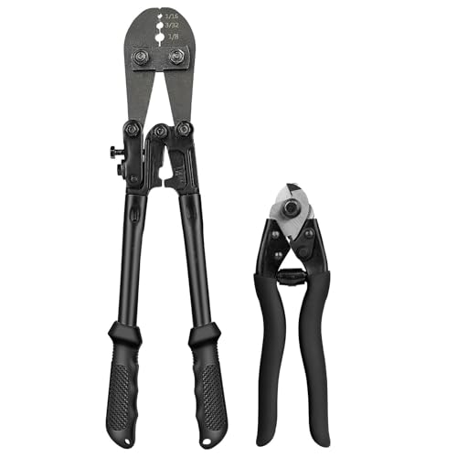 TooTaci Up to 3.2mm Wire Crimping Tool Kit, Include Cable Crimping Tool and Wire Rope Cutter, Wire Rope Swager Crimper for Crimping Loop Sleeve from 1.5mm to 3.2mm