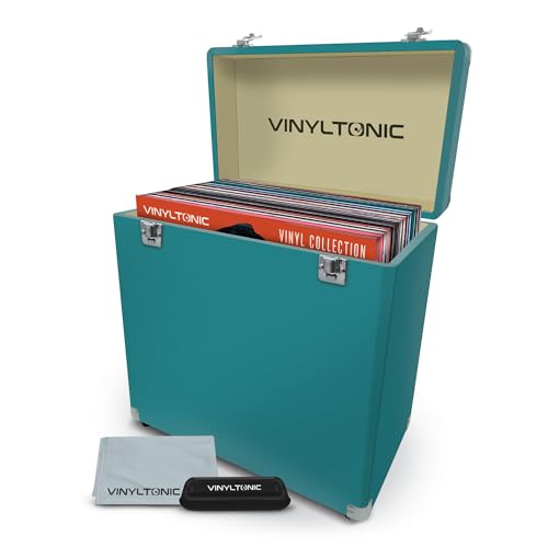 Vinyl Tonic Housse en Vinyle LP de 30,5 cm | Cuir synthétique | Intérieur entièrement doublé | Coins en Acier renforcé | Kit de Nettoyage Inclus, Turquoise, 30,5 cm, Modern
