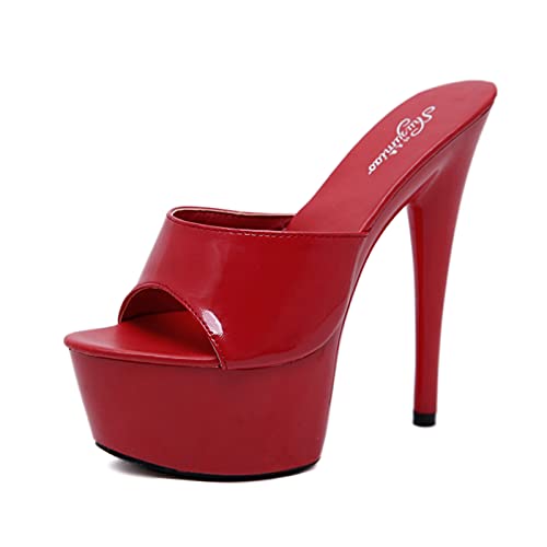 MUYEY 15Cm Bailarina Tacones Altos Mujeres Sexy Plataforma Pole Dance Sandalias Stripper Nightclub Party Dance Platform Sandalias De Gran Tamaño Unisex,Rojo,37