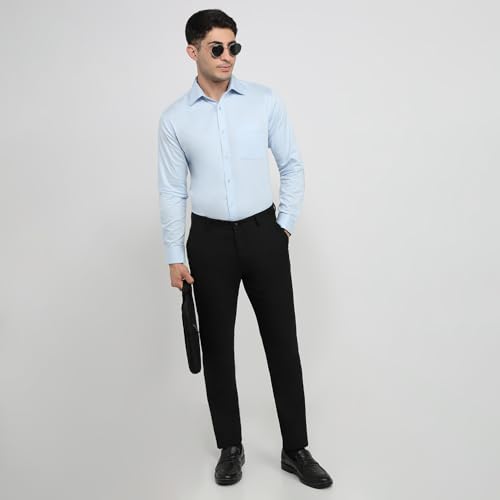 Image of Raymond Men Slim Fit Solid Pattern Pure Cotton Semi Cutaway Collar Full Sleeve Formal Shirt