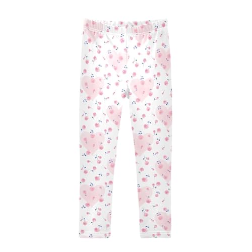 Small Roses and Love Hearts Girls Leggings,Workout Leggings for Girls Toddler Athletic Leggings Size for 3-10T